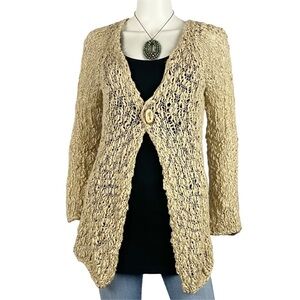 NATURE by Hand 100% Cotton Loose Knit Open Cardigan Sweater L